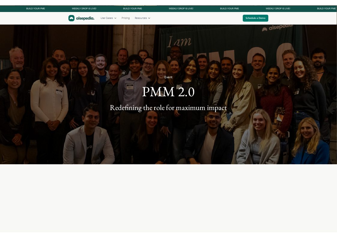 Aisepedia PMM 2.0 event page featuring the San Francisco attendee group